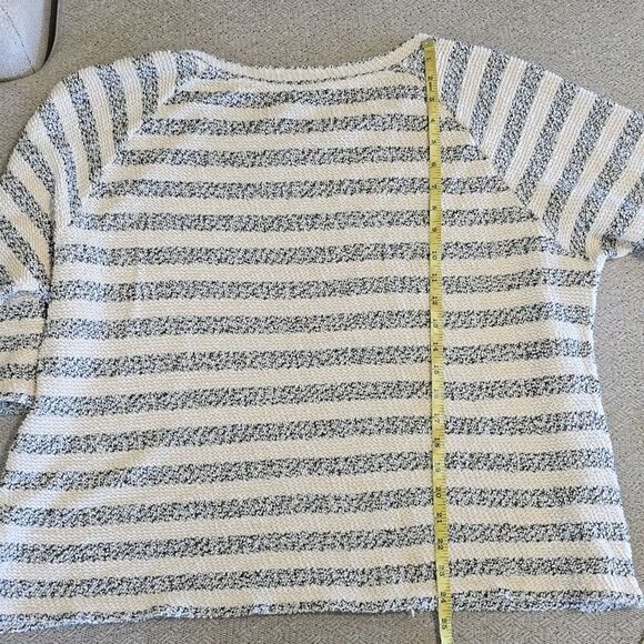 Lucky Brand Terry Cloth Striped Cream and Blue Pullover Top - Size Large - Picture 12 of 13